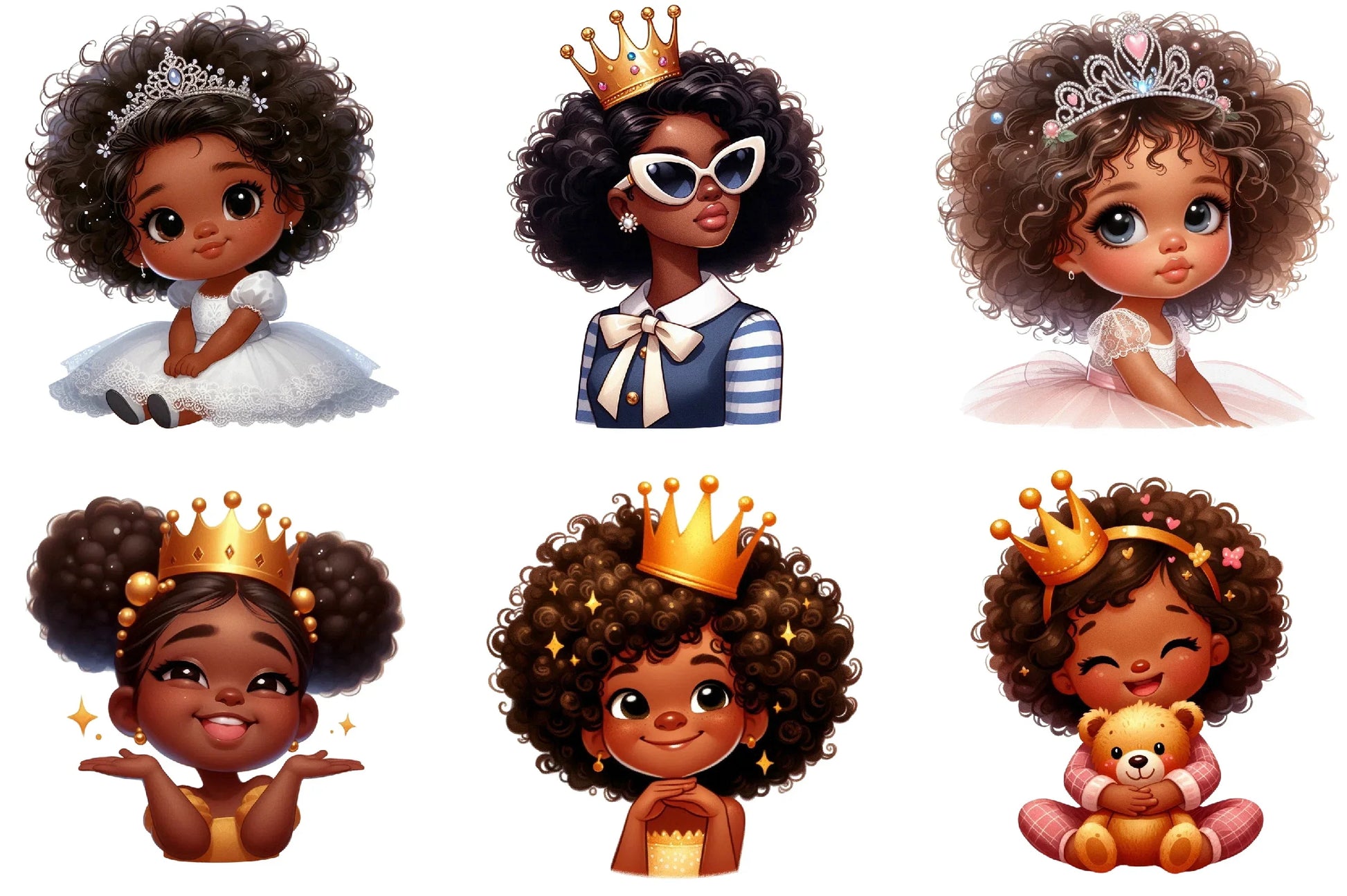 Quirky African American Girl Crown Clipart Bundle - CraftNest - Digital Crafting and Art