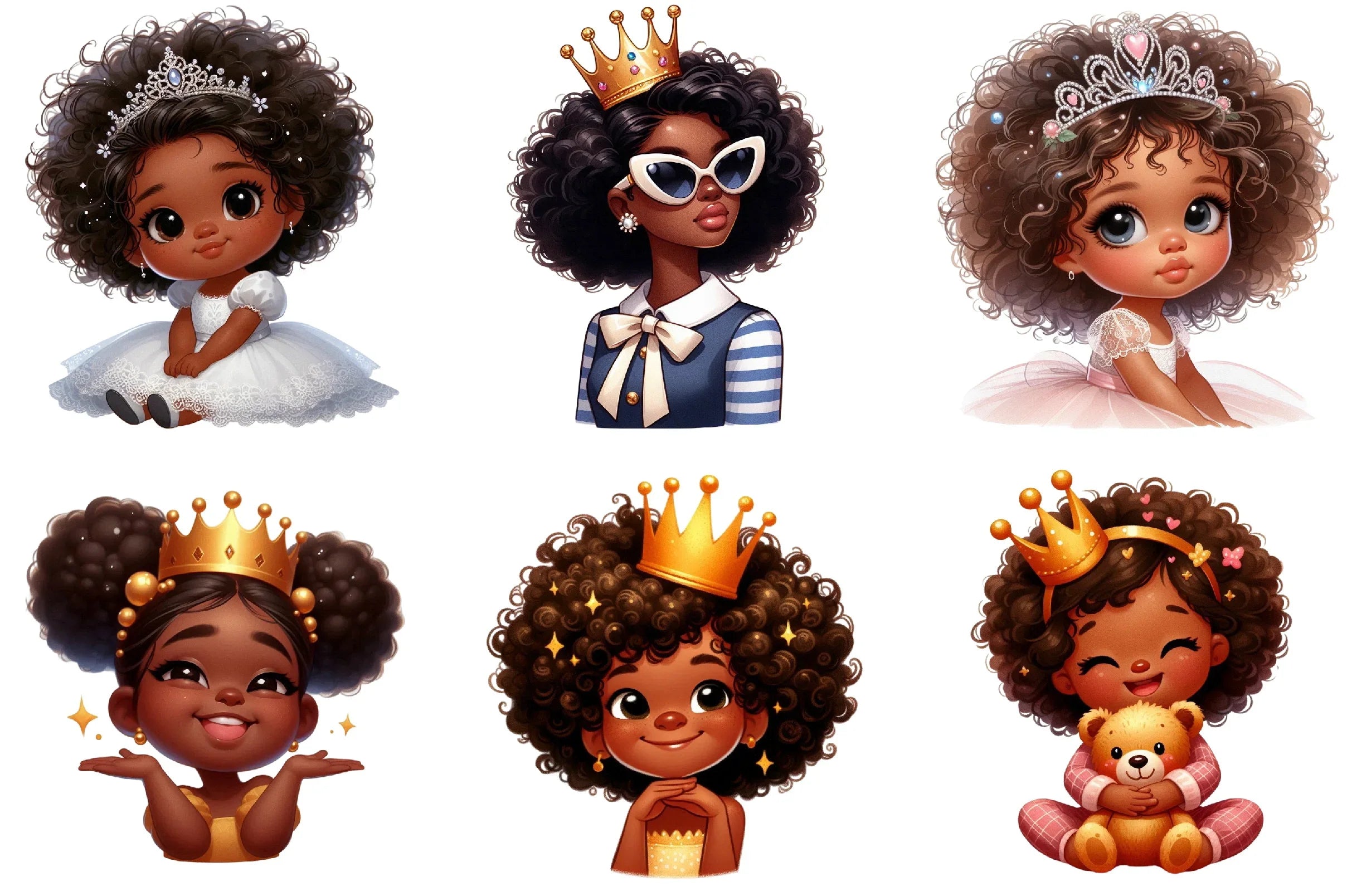 Quirky African American Girl Crown Clipart Bundle - CraftNest - Digital Crafting and Art