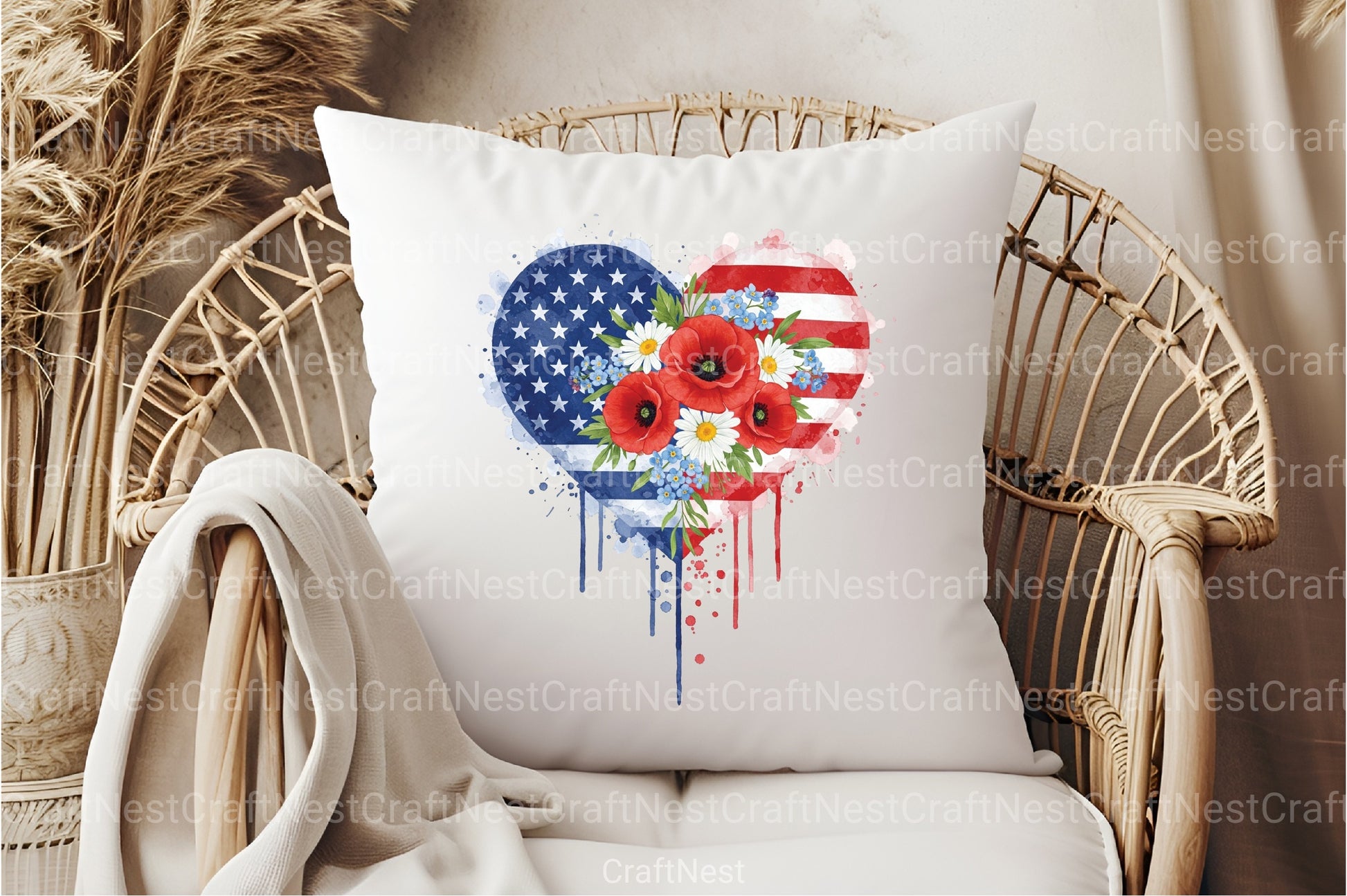 Patriotic USA Flowers Heart Clipart Bundle for 4th of July - CraftNest - Digital Crafting and Art