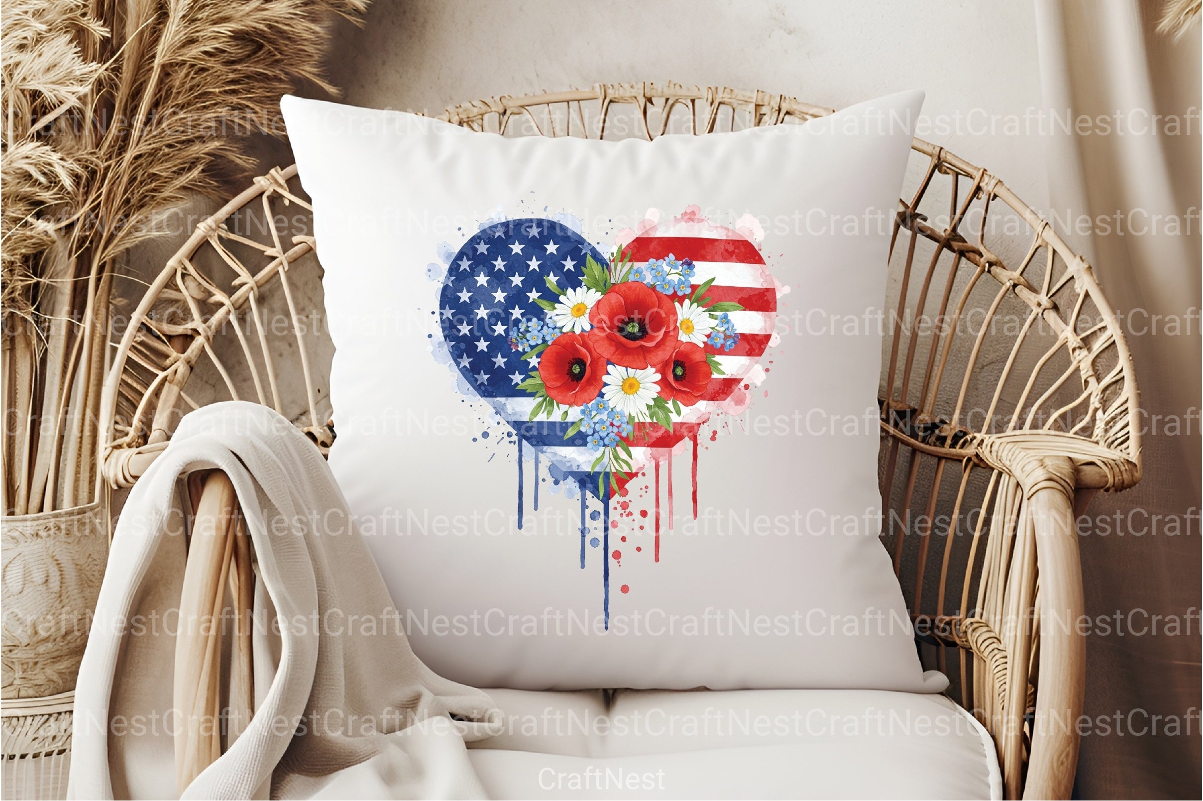 Patriotic USA Flowers Heart Clipart Bundle for 4th of July - CraftNest - Digital Crafting and Art