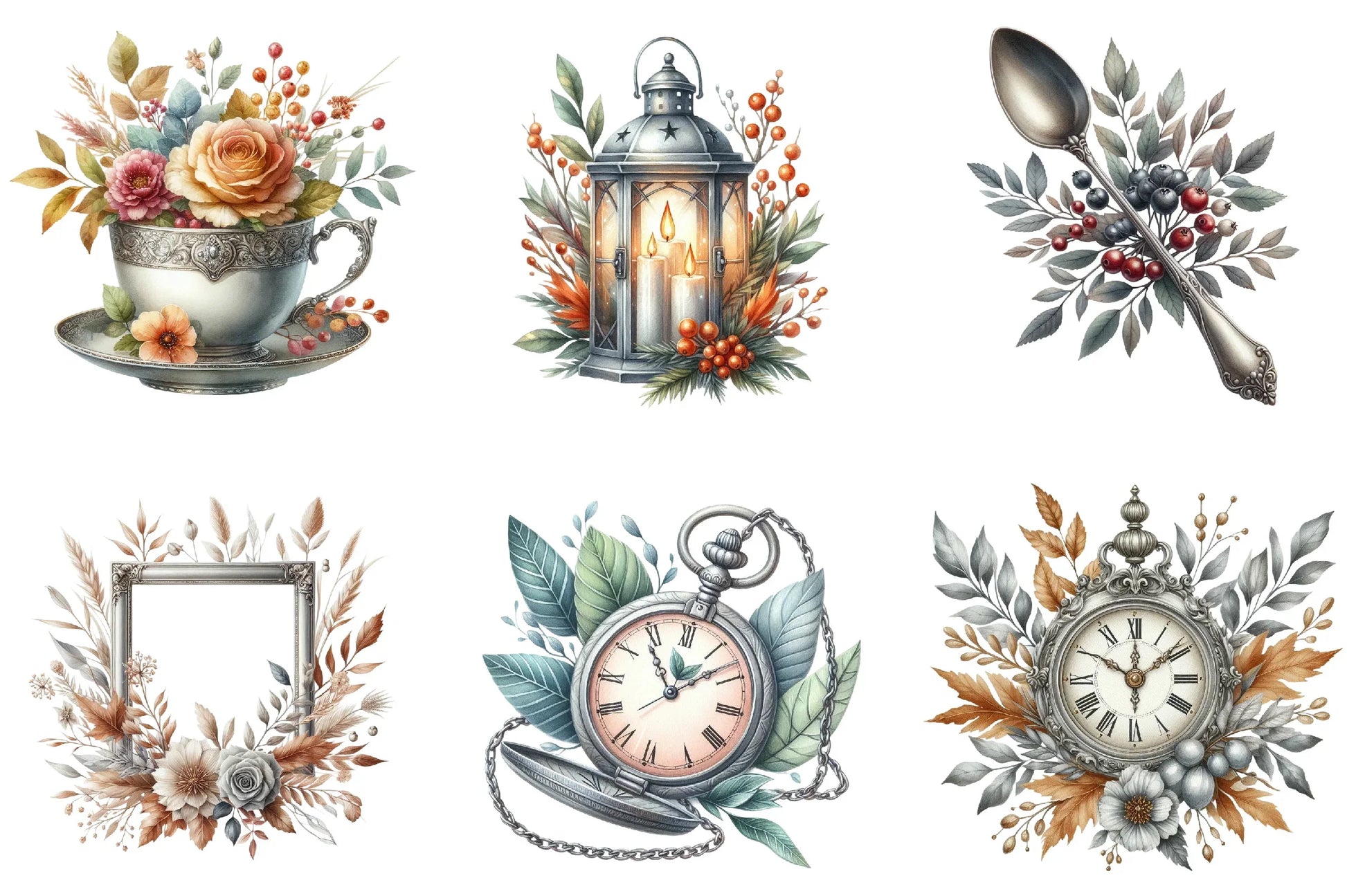 Silver Vintage Autumn Clipart Bundle - CraftNest - Digital Crafting and Art