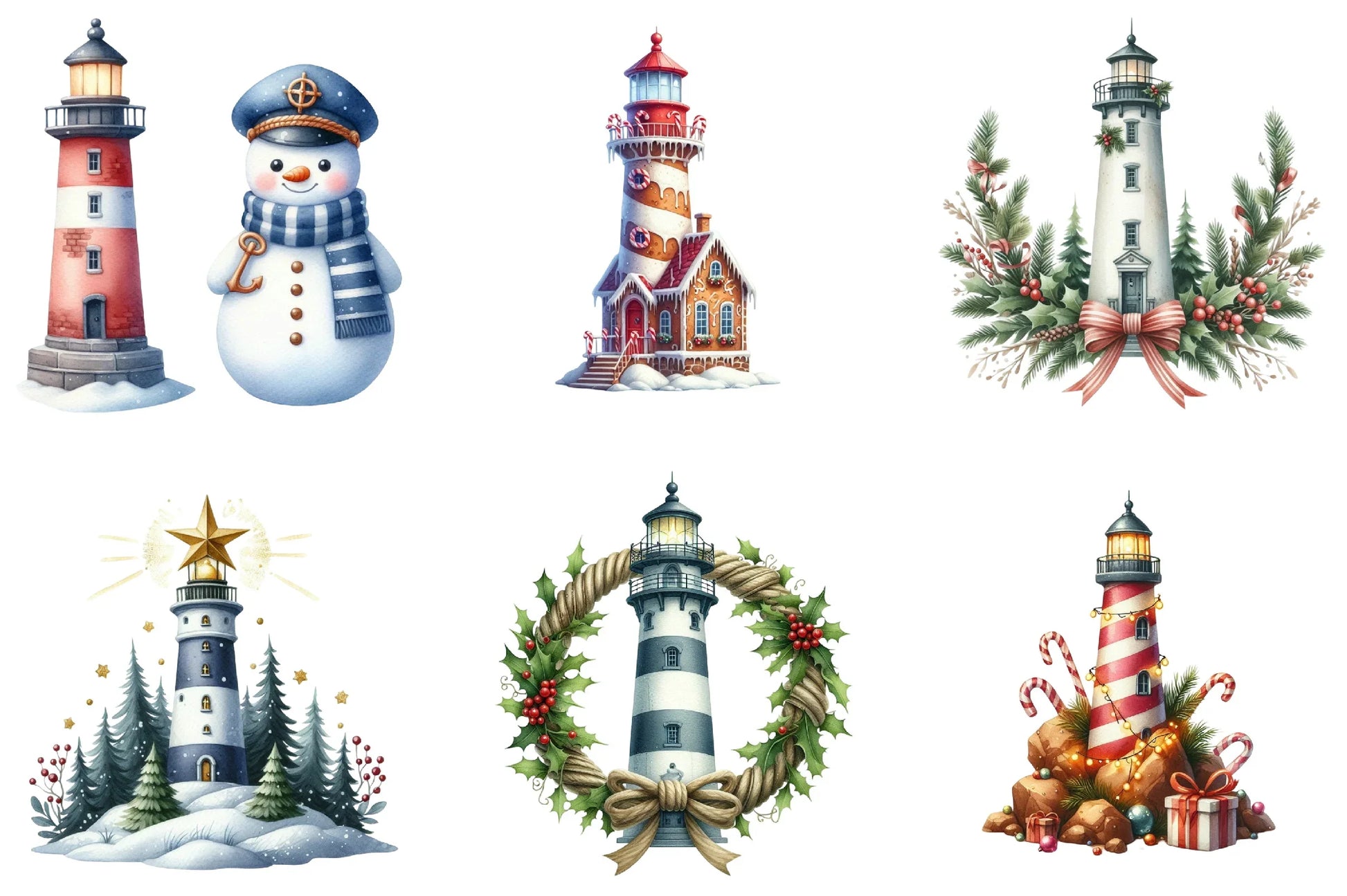 Christmas Lighthouse Clipart Bundle - CraftNest - Digital Crafting and Art