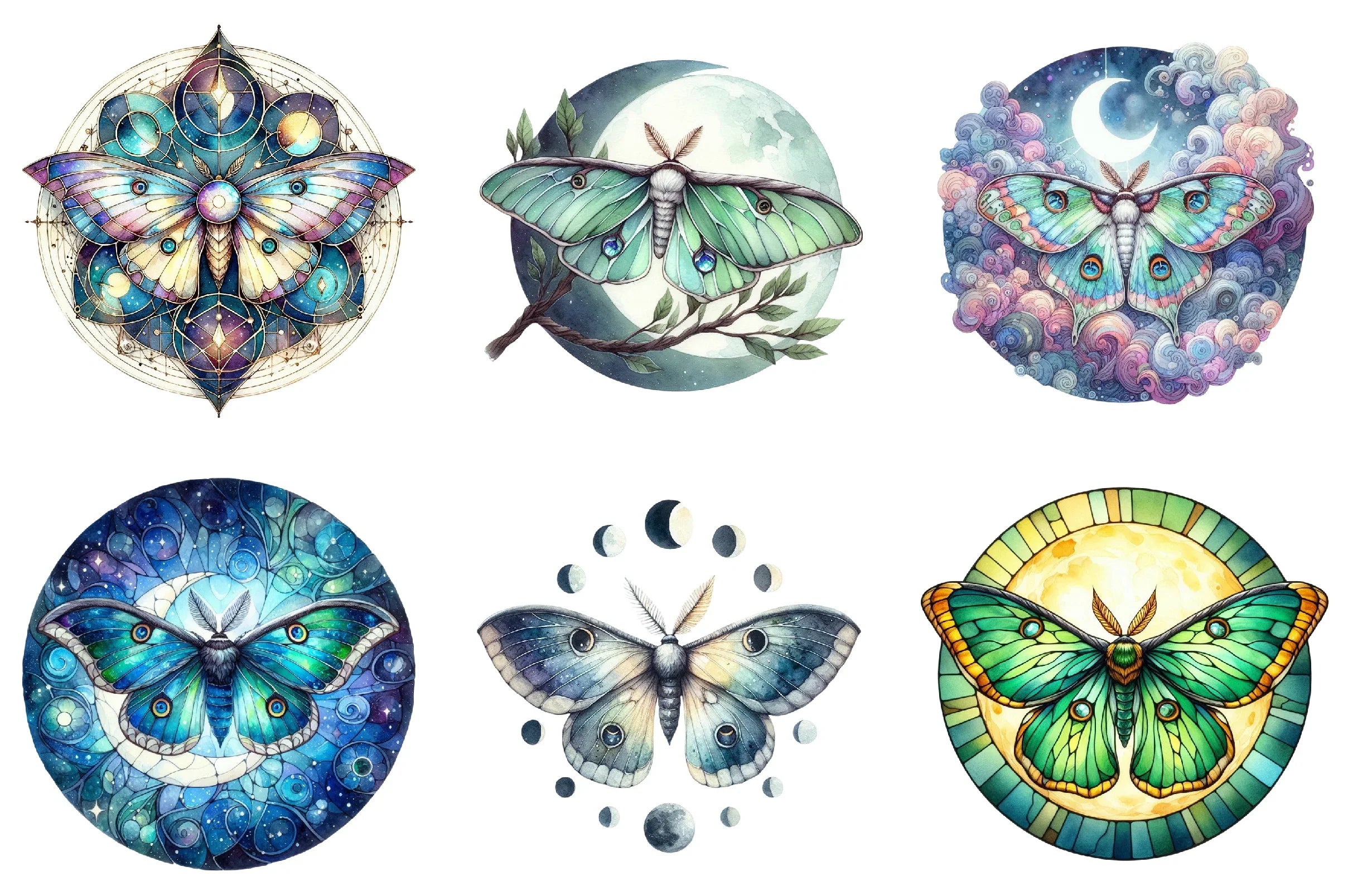 Lunar Moth & Moon Stained Glass Design Clipart Bundle - CraftNest - Digital Crafting and Art