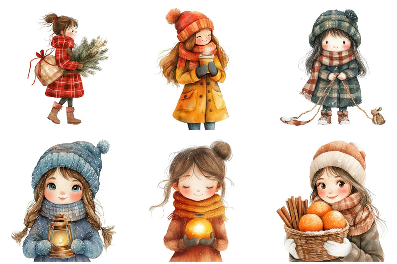 Winter Cottage Girl Clipart Bundle - CraftNest - Digital Crafting and Art