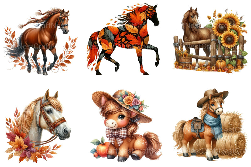 Autumn Brown Horse Clipart Bundle 99 - CraftNest - Digital Crafting and Art