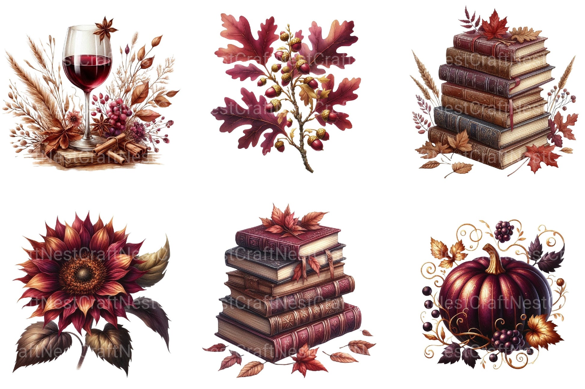 Burgundy Autumn Clipart Bundle 6 - CraftNest - Digital Crafting and Art
