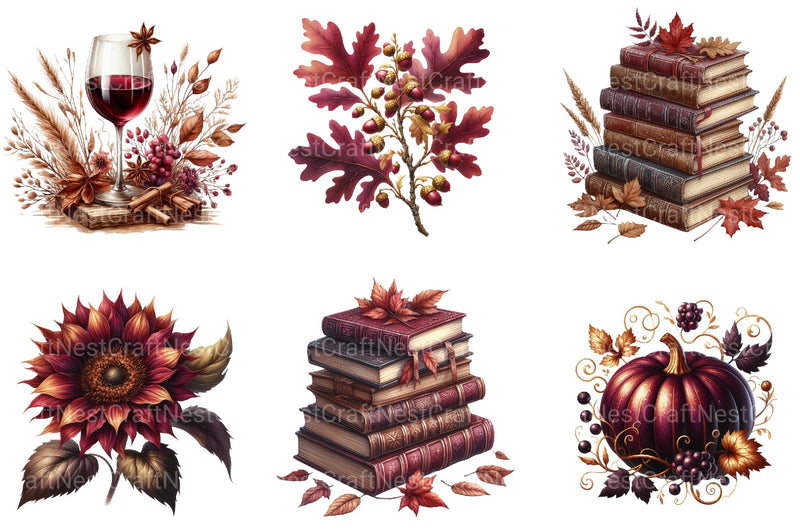 Burgundy Autumn Clipart Bundle 6 - CraftNest - Digital Crafting and Art