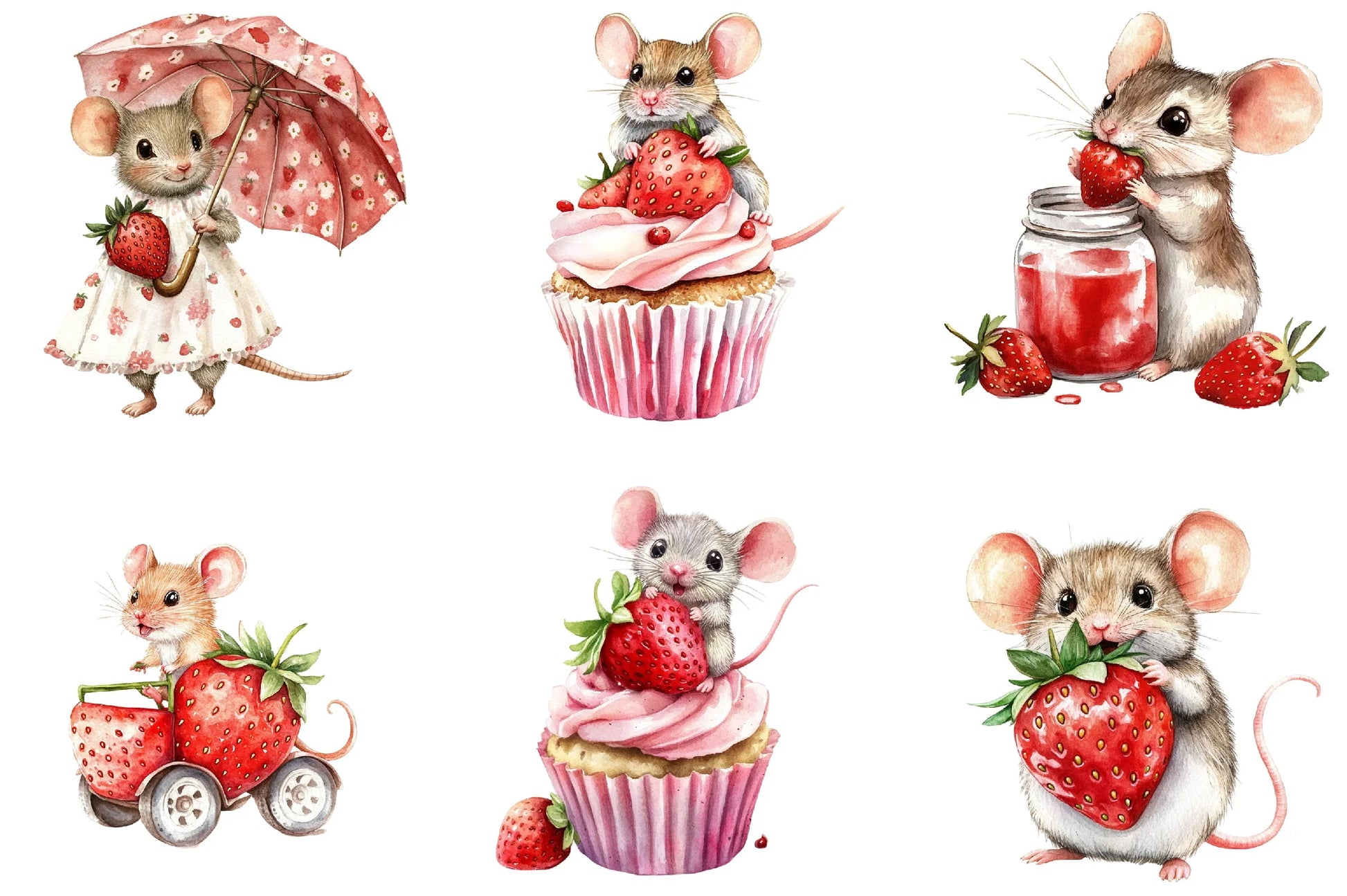Mouse Animals Strawberry Clipart Bundle - CraftNest - Digital Crafting and Art