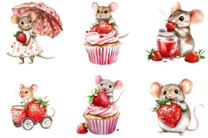 Mouse Animals Strawberry Clipart Bundle - CraftNest - Digital Crafting and Art
