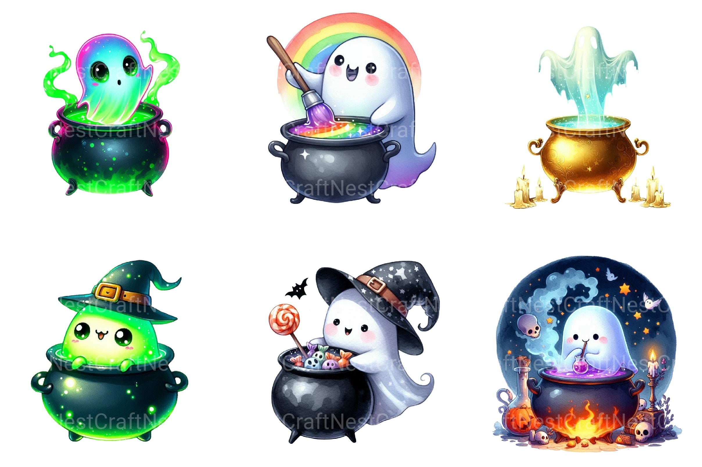 Cauldron Glow Ghost Halloween Clipart Bundle - CraftNest - Digital Crafting and Art