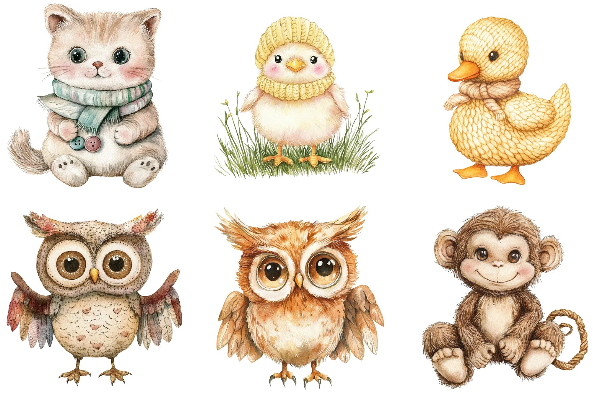 Vintage Knitted Plush Baby Animals Clipart Bundle - CraftNest - Digital Crafting and Art