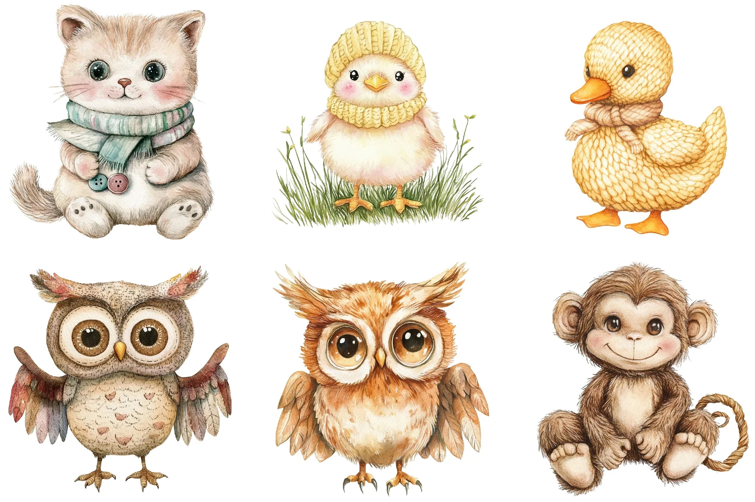 Vintage Knitted Plush Baby Animals Clipart Bundle - CraftNest - Digital Crafting and Art