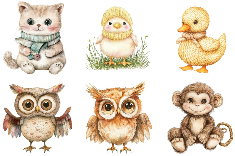 Vintage Knitted Plush Baby Animals Clipart Bundle - CraftNest - Digital Crafting and Art