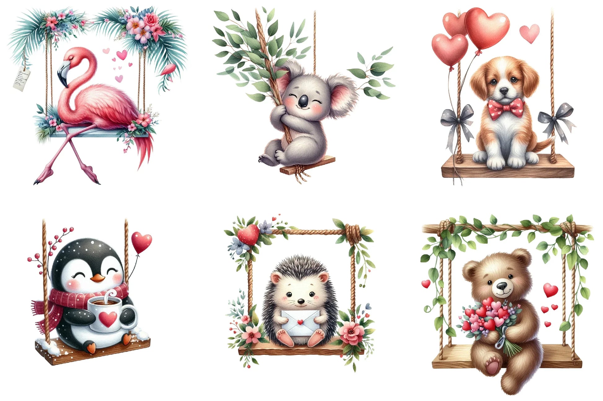 Valentine's Animals on Swings Clipart Bundle - CraftNest - Digital Crafting and Art