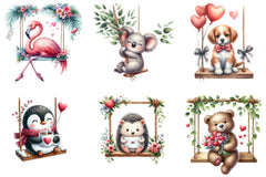 Valentine's Animals on Swings Clipart Bundle - CraftNest - Digital Crafting and Art