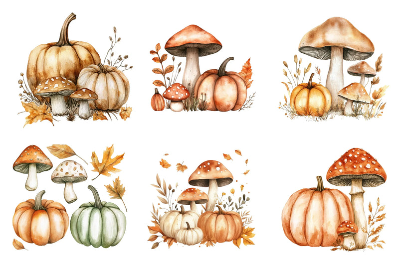 Mushrooms & Pumpkins Autumn Clipart Bundle - CraftNest - Digital Crafting and Art