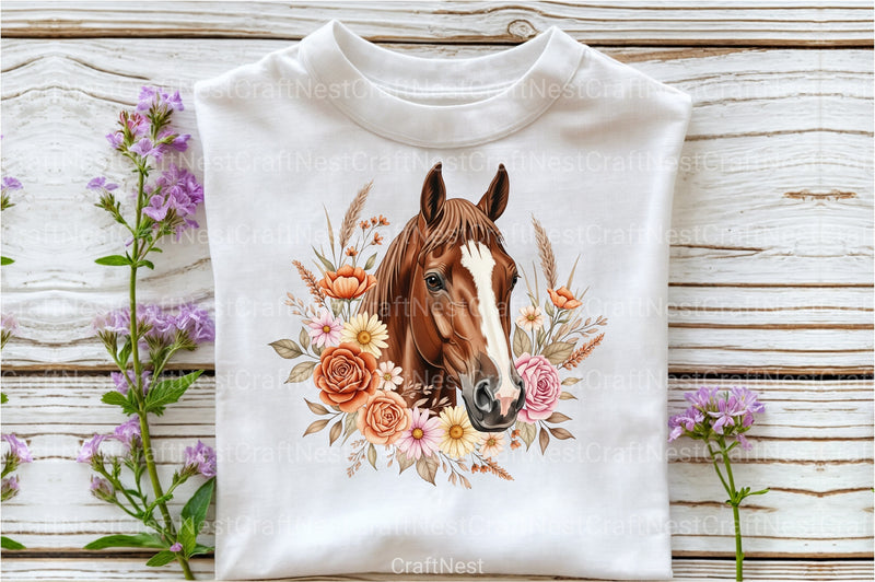 Brown Boho Floral Horse Clipart Bundle - CraftNest - Digital Crafting and Art