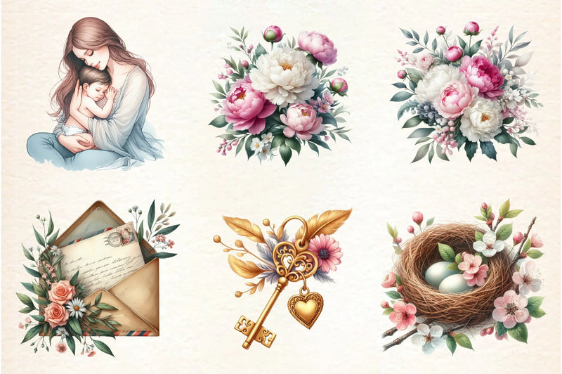 Hand-Drawn Mother's Day Illustrations Clipart Bundle - CraftNest - Digital Crafting and Art