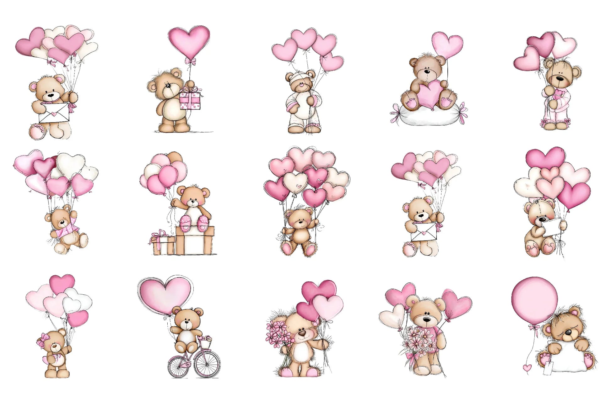 Valentine's Day Teddy Bear Balloons Clipart Bundle - CraftNest - Digital Crafting and Art