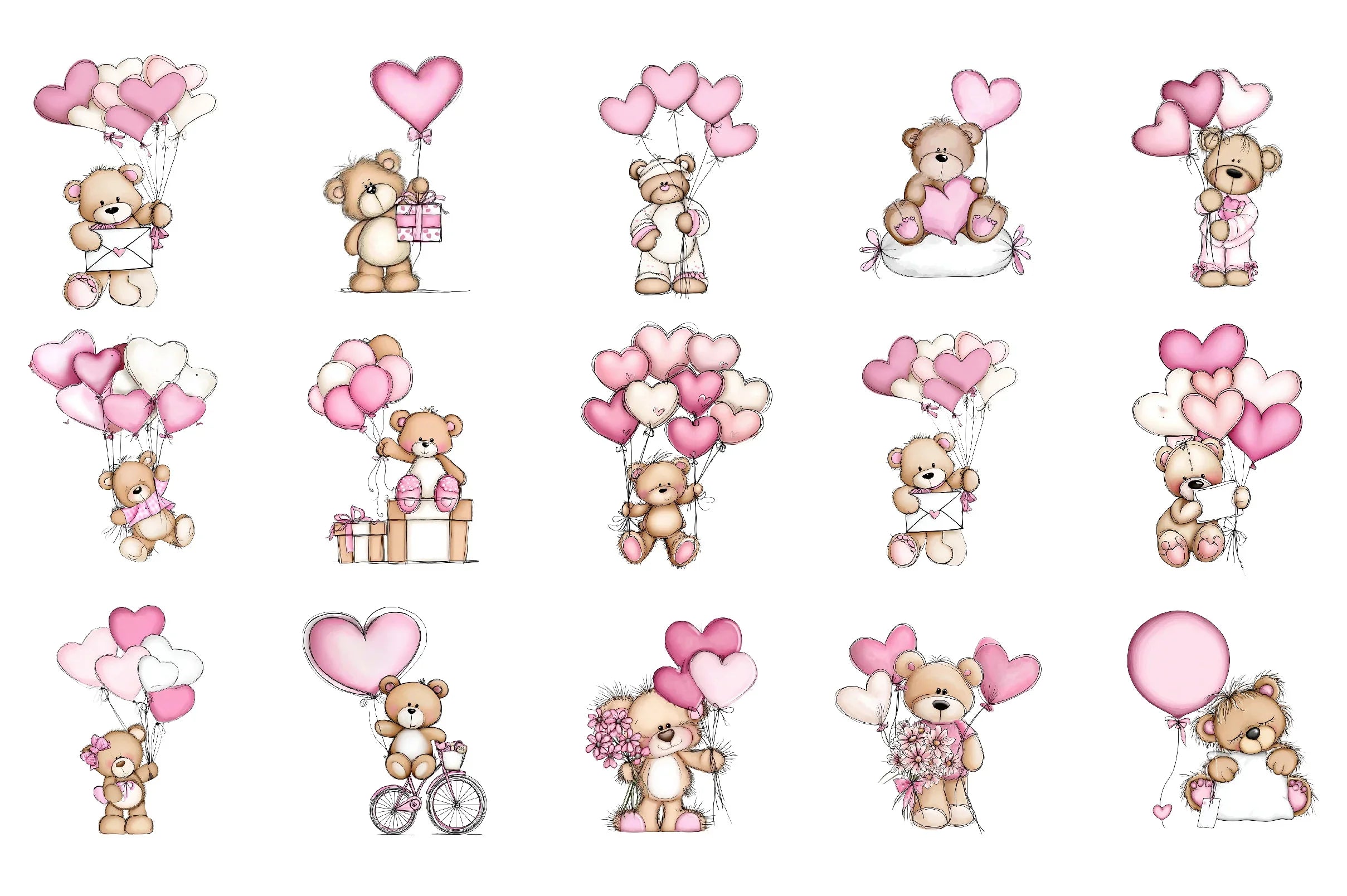Valentine's Day Teddy Bear Balloons Clipart Bundle - CraftNest - Digital Crafting and Art