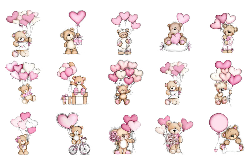 Valentine's Day Teddy Bear Balloons Clipart Bundle - CraftNest - Digital Crafting and Art
