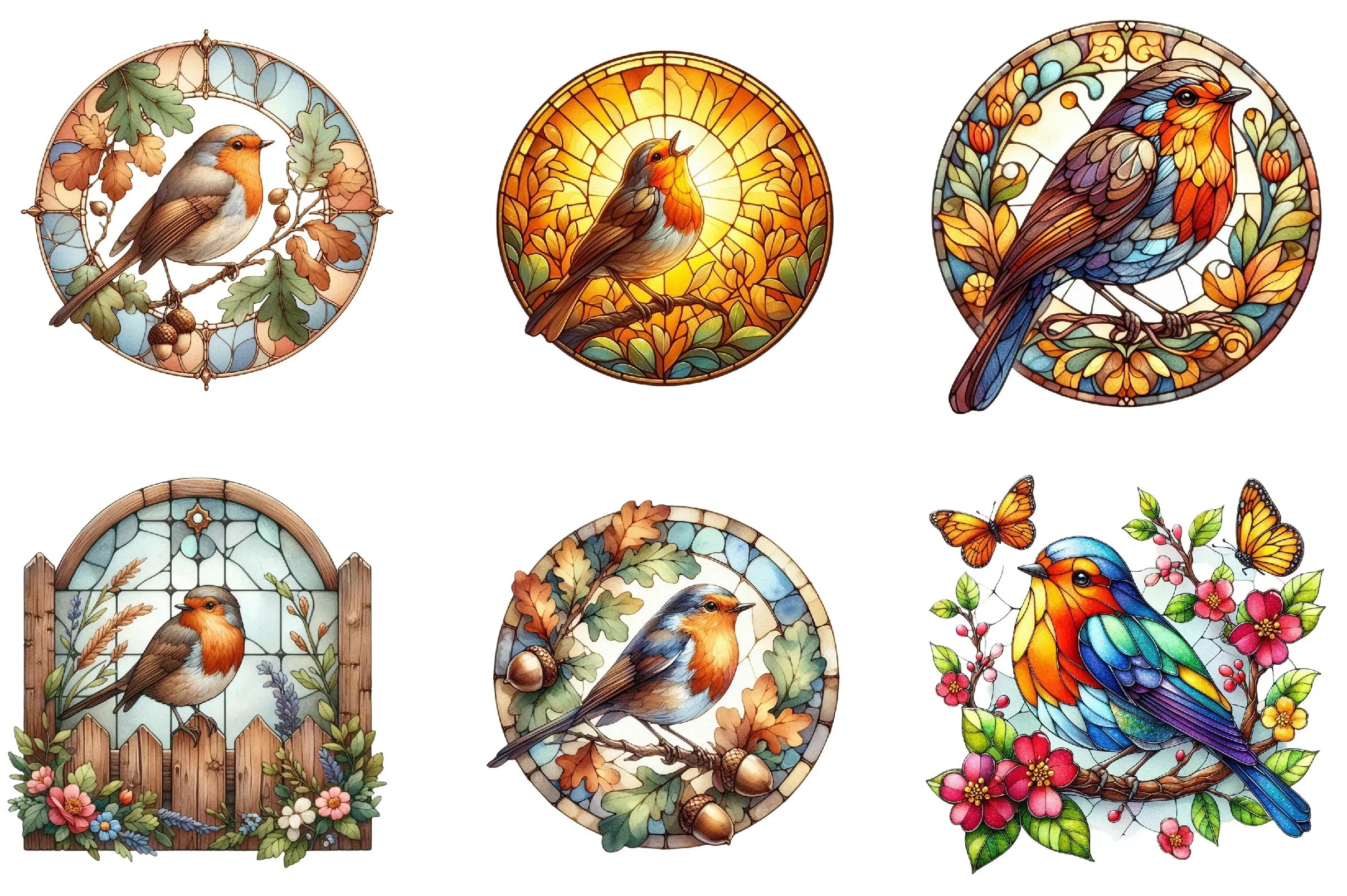 Robin Bird Stained Glass Clipart Bundle - CraftNest - Digital Crafting and Art