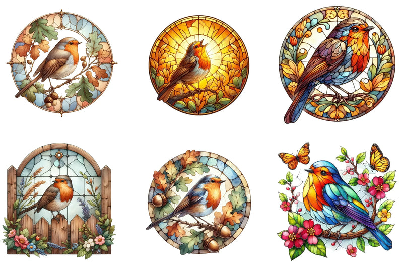 Robin Bird Stained Glass Clipart Bundle - CraftNest - Digital Crafting and Art