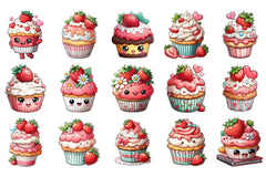 Cute Strawberry Cupcake Clipart Bundle - CraftNest - Digital Crafting and Art