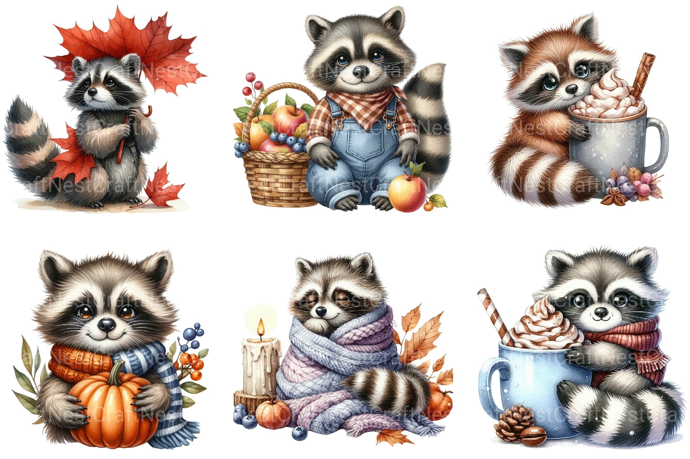 Autumn Raccoons Clipart Bundle 88 - CraftNest - Digital Crafting and Art