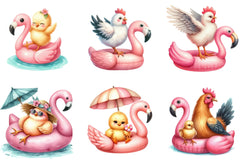 Cute Chickens on Flamingo Floats Clipart Bundle - CraftNest - Digital Crafting and Art