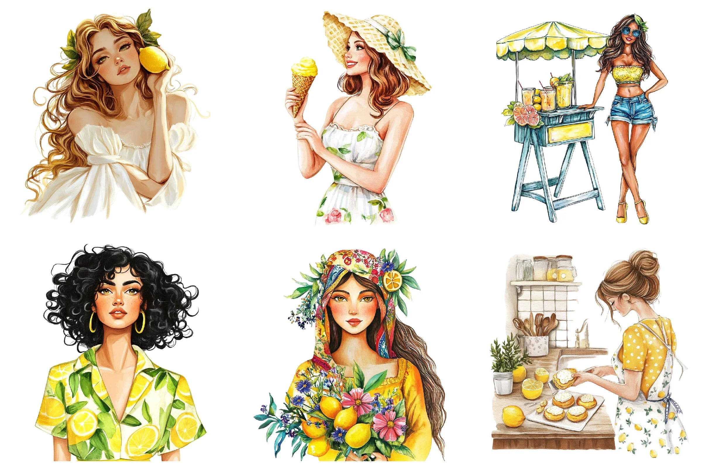 Summer Lemon Woman Clipart Bundle - CraftNest - Digital Crafting and Art