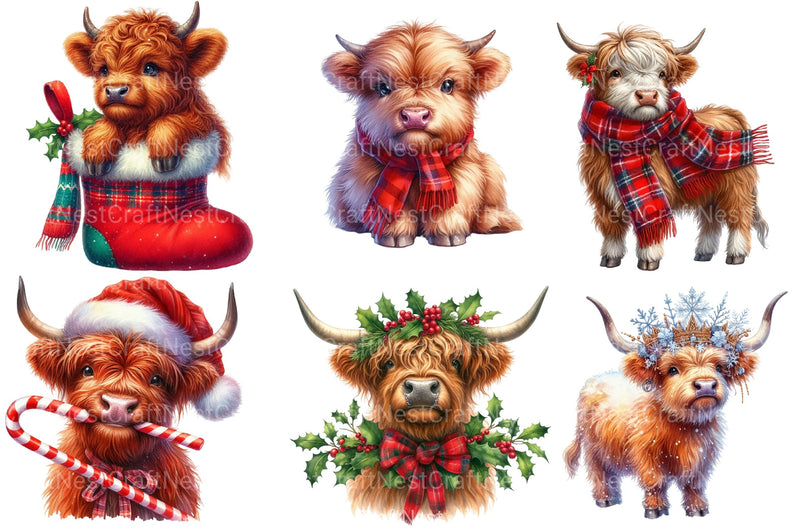 Christmas Highland Cows Clipart Bundle 34 - CraftNest - Digital Crafting and Art