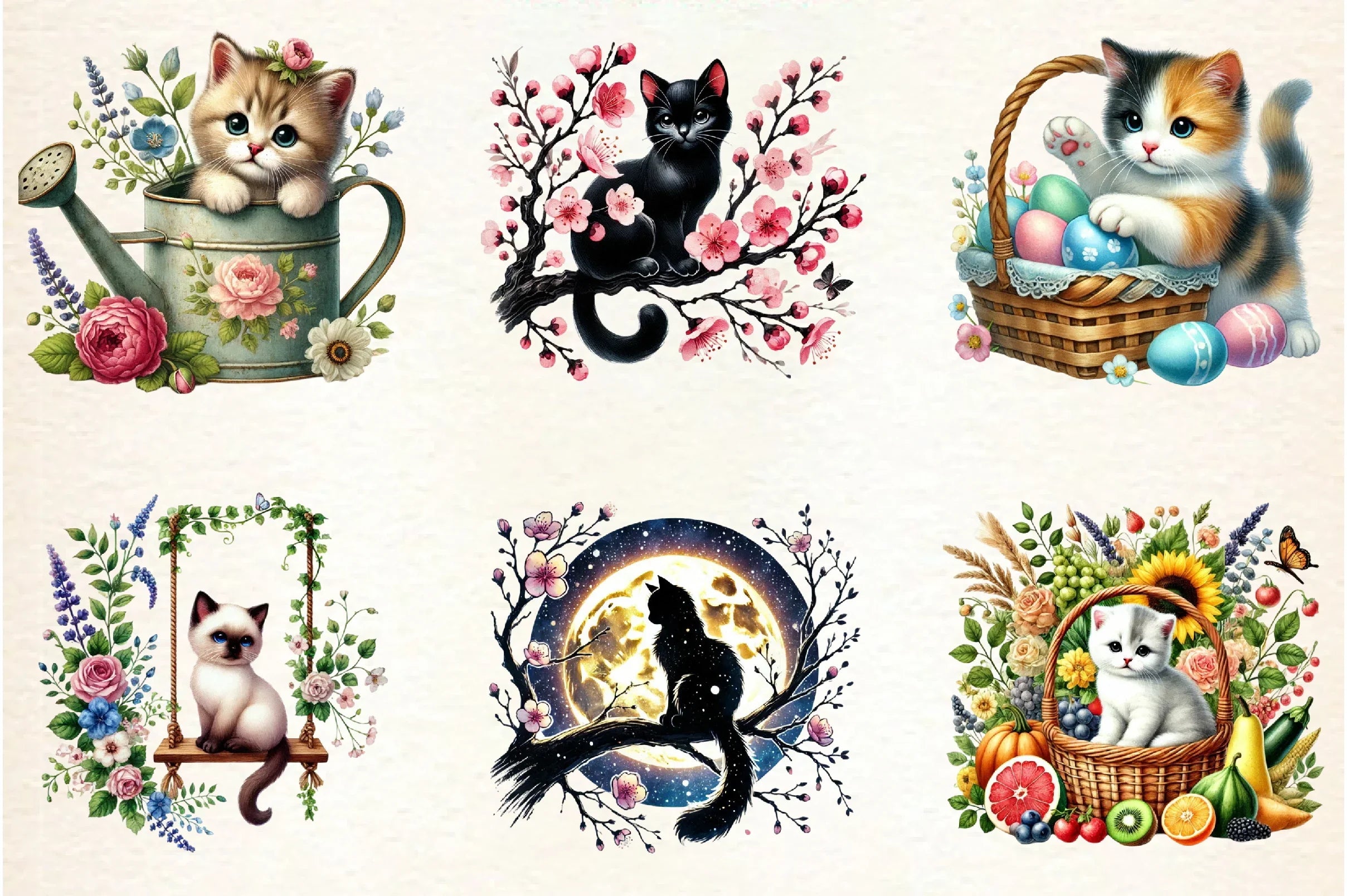 Spring Cats Clipart Bundle - CraftNest - Digital Crafting and Art