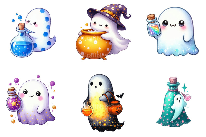 Polka Dot Potion Ghost Halloween Clipart Bundle - CraftNest - Digital Crafting and Art