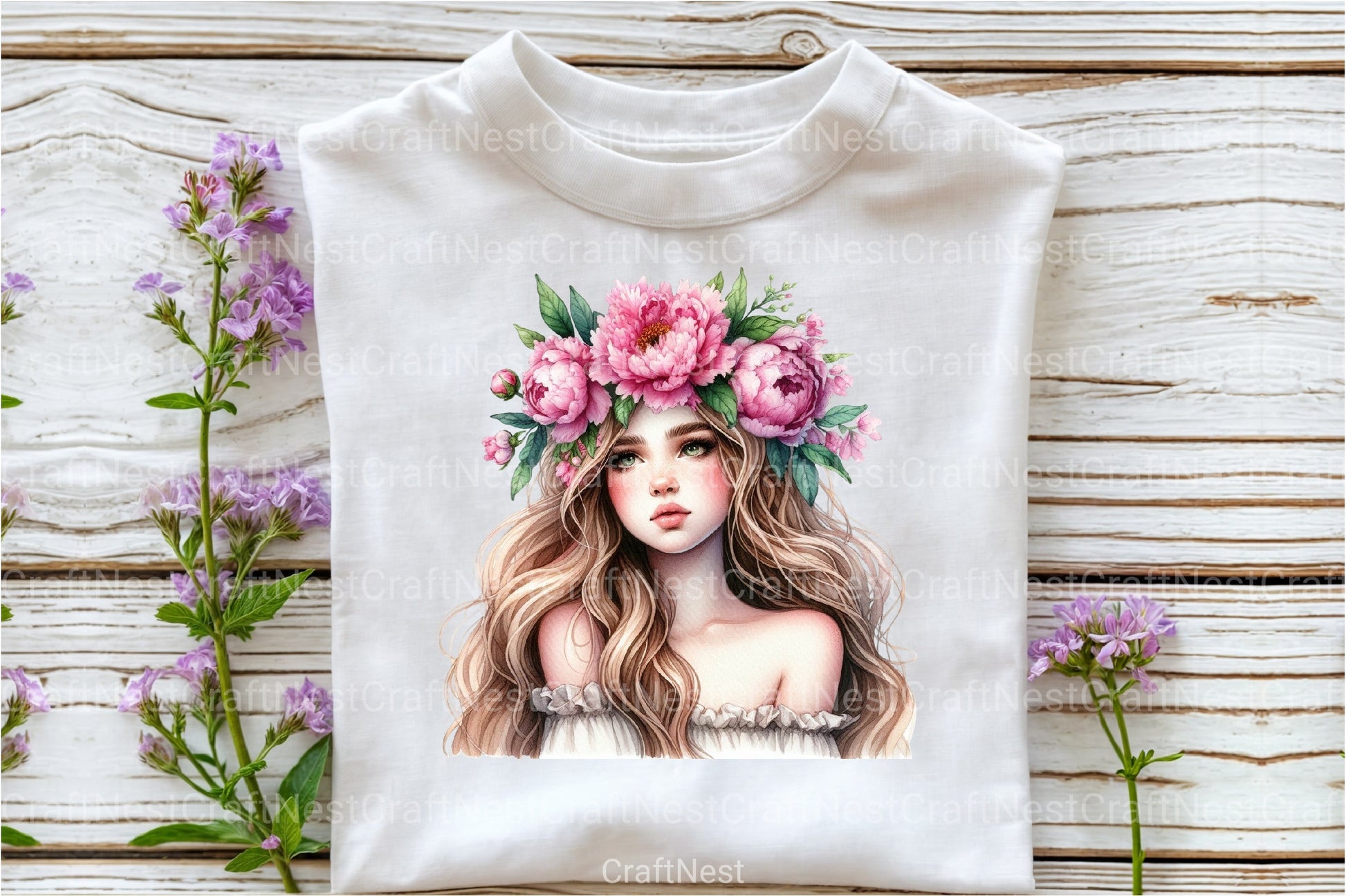 Girl with Peonies Flower Clipart Bundle 4 - CraftNest - Digital Crafting and Art