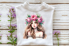 Girl with Peonies Flower Clipart Bundle 4 - CraftNest - Digital Crafting and Art