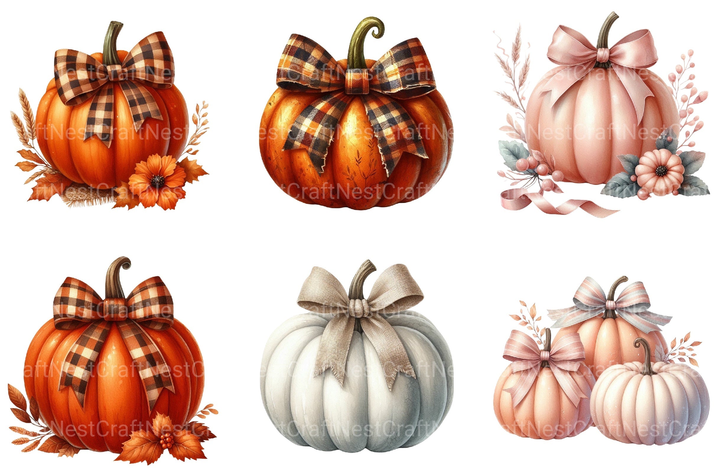 Autumn Pumpkin & Bow Clipart Bundle - CraftNest - Digital Crafting and Art