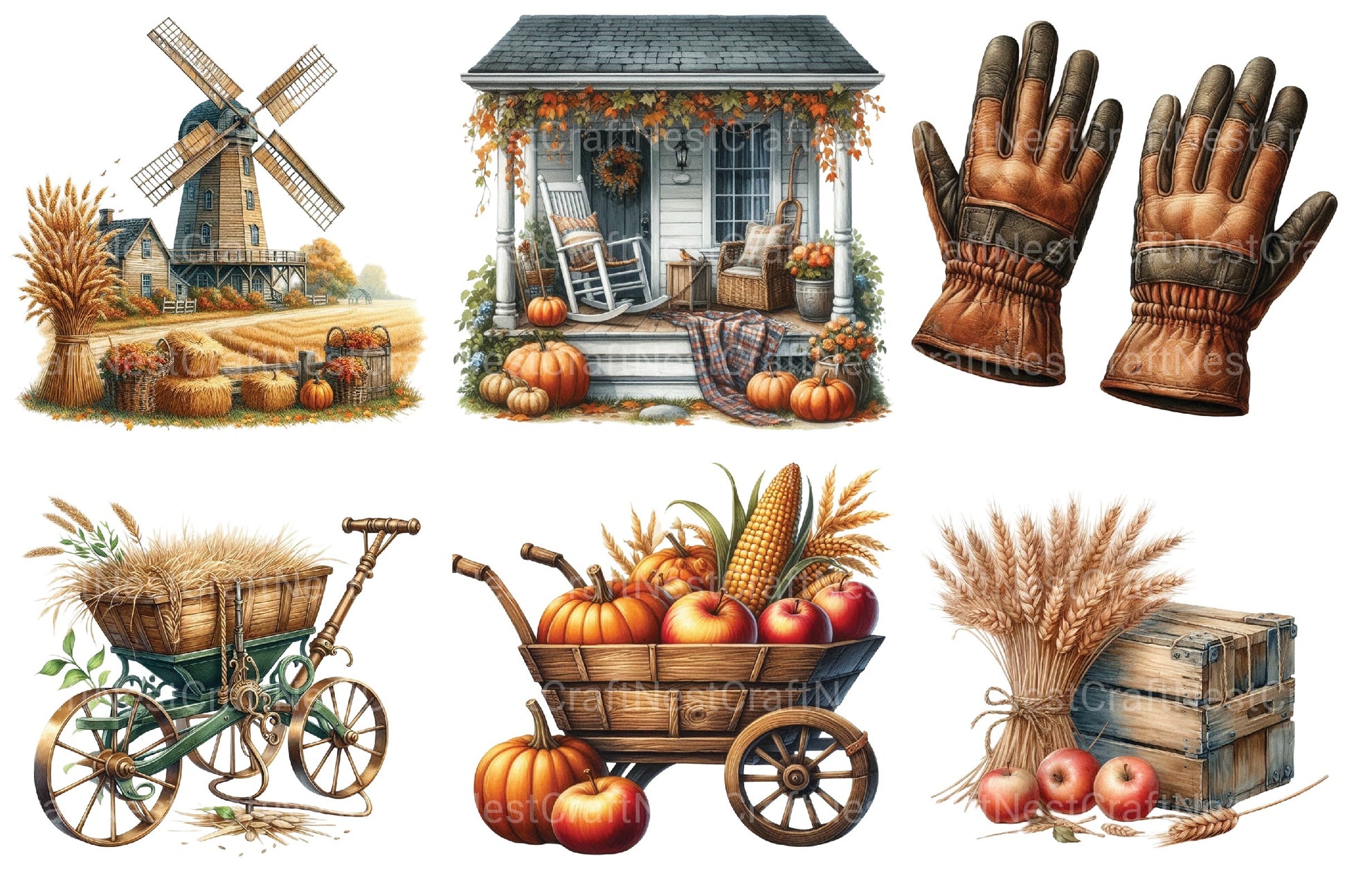 Antique Autumn Farming Clipart Bundle - CraftNest - Digital Crafting and Art