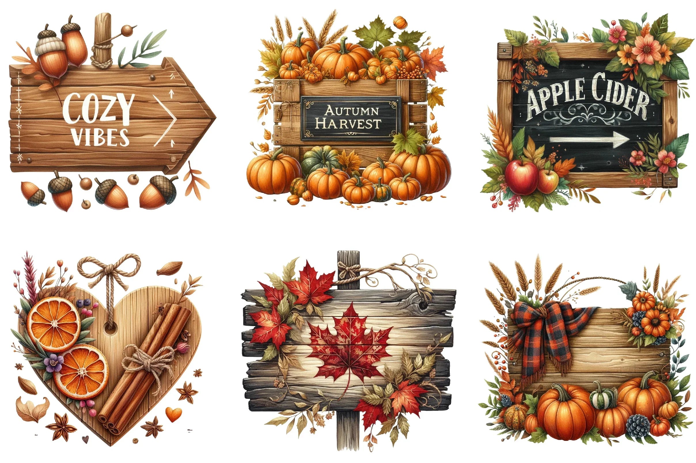 Autumn Wooden Signs Clipart Bundle - CraftNest - Digital Crafting and Art