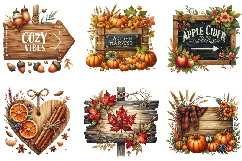 Autumn Wooden Signs Clipart Bundle - CraftNest - Digital Crafting and Art