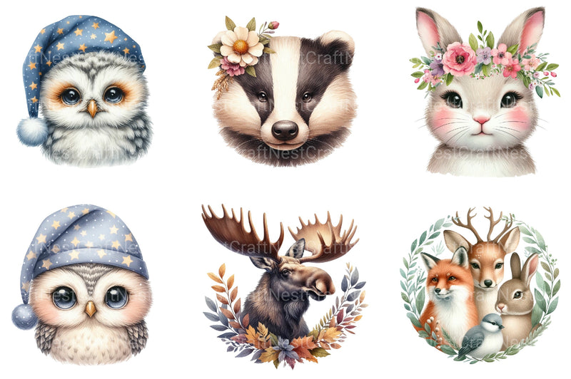 Woodland Animals Portrait Clipart Bundle - CraftNest - Digital Crafting and Art