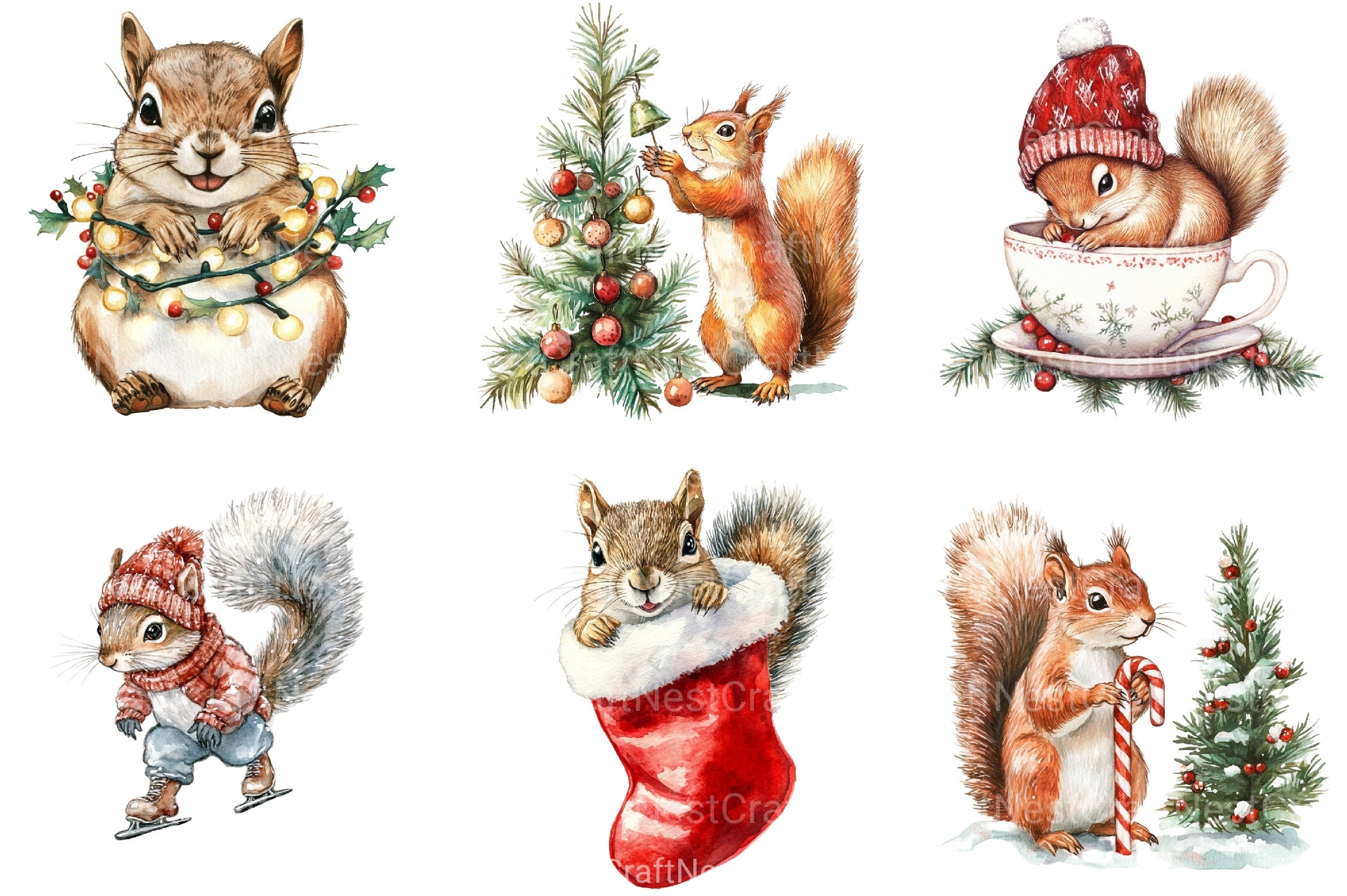 Christmas Squirrel Holiday Clipart Bundle - CraftNest - Digital Crafting and Art