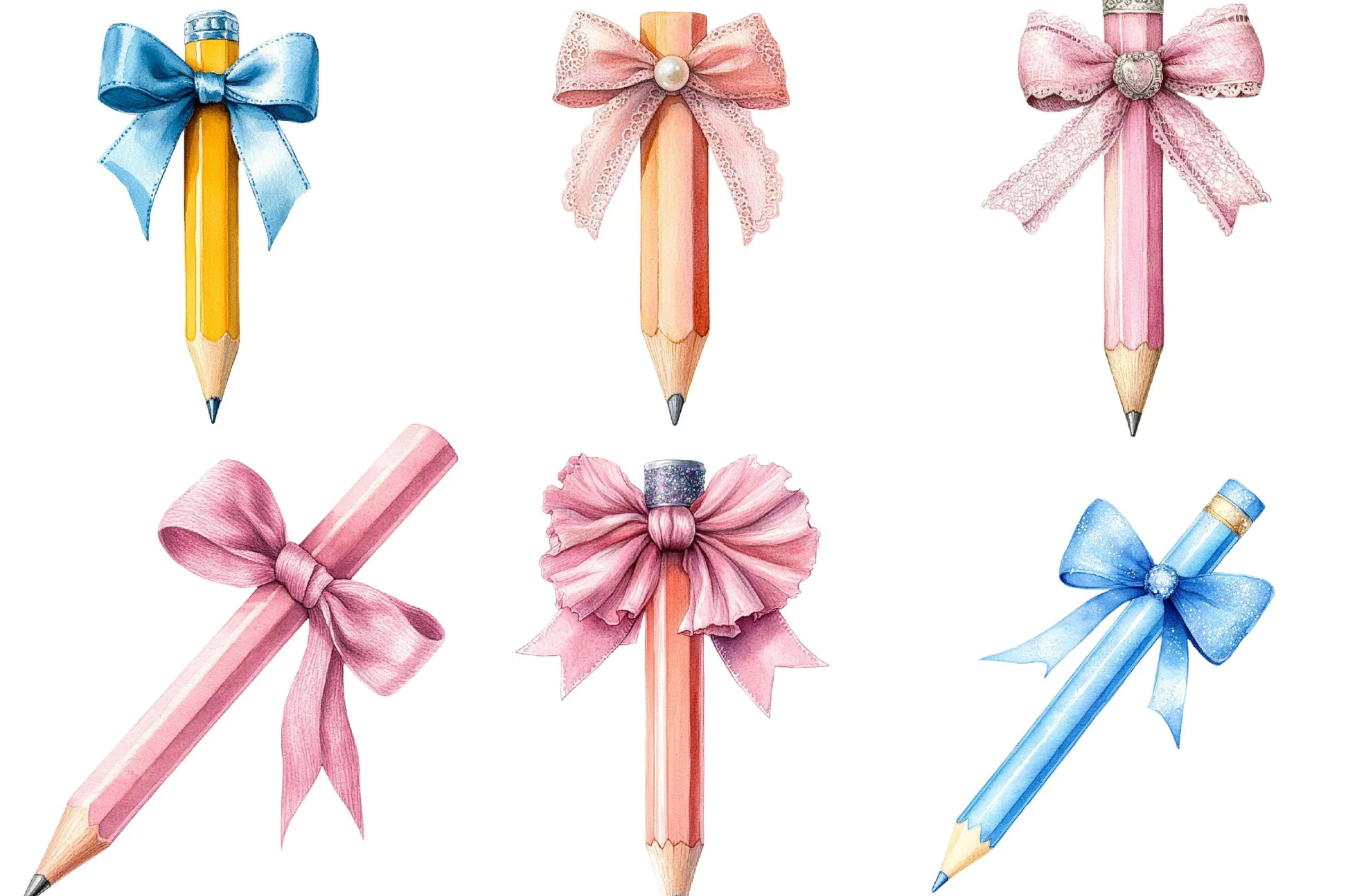 Coquette School Pencil Bow Clipart Bundle - CraftNest - Digital Crafting and Art