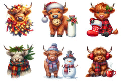 Christmas Highland Cow Clipart Bundle 99 - CraftNest - Digital Crafting and Art