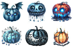 Creepy Black and Blue Halloween Pumpkin Clipart Bundle - CraftNest - Digital Crafting and Art