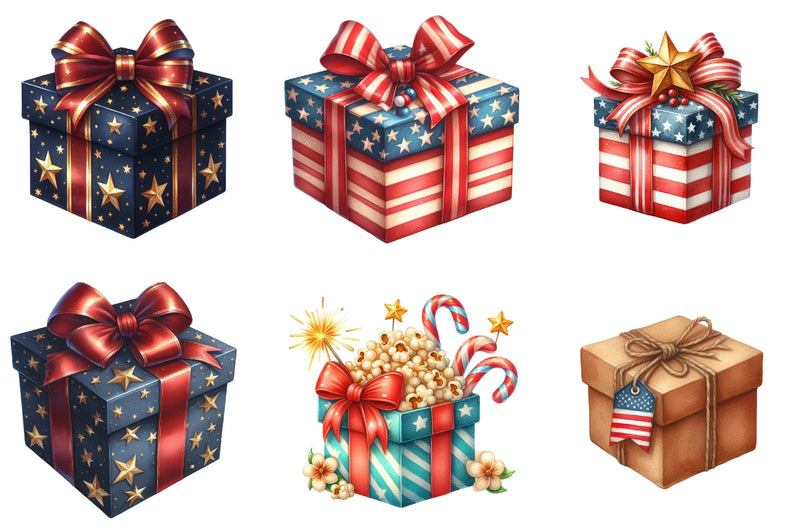 4th of July Gift Box Clipart Bundle - CraftNest - Digital Crafting and Art