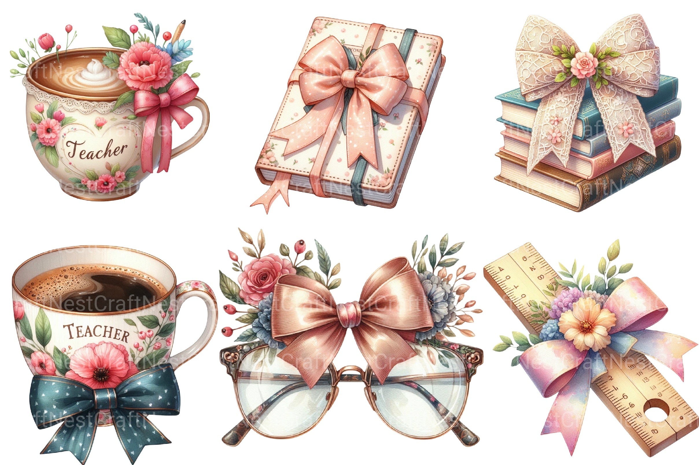 Teacher Coquette Bows Clipart Bundle - CraftNest - Digital Crafting and Art