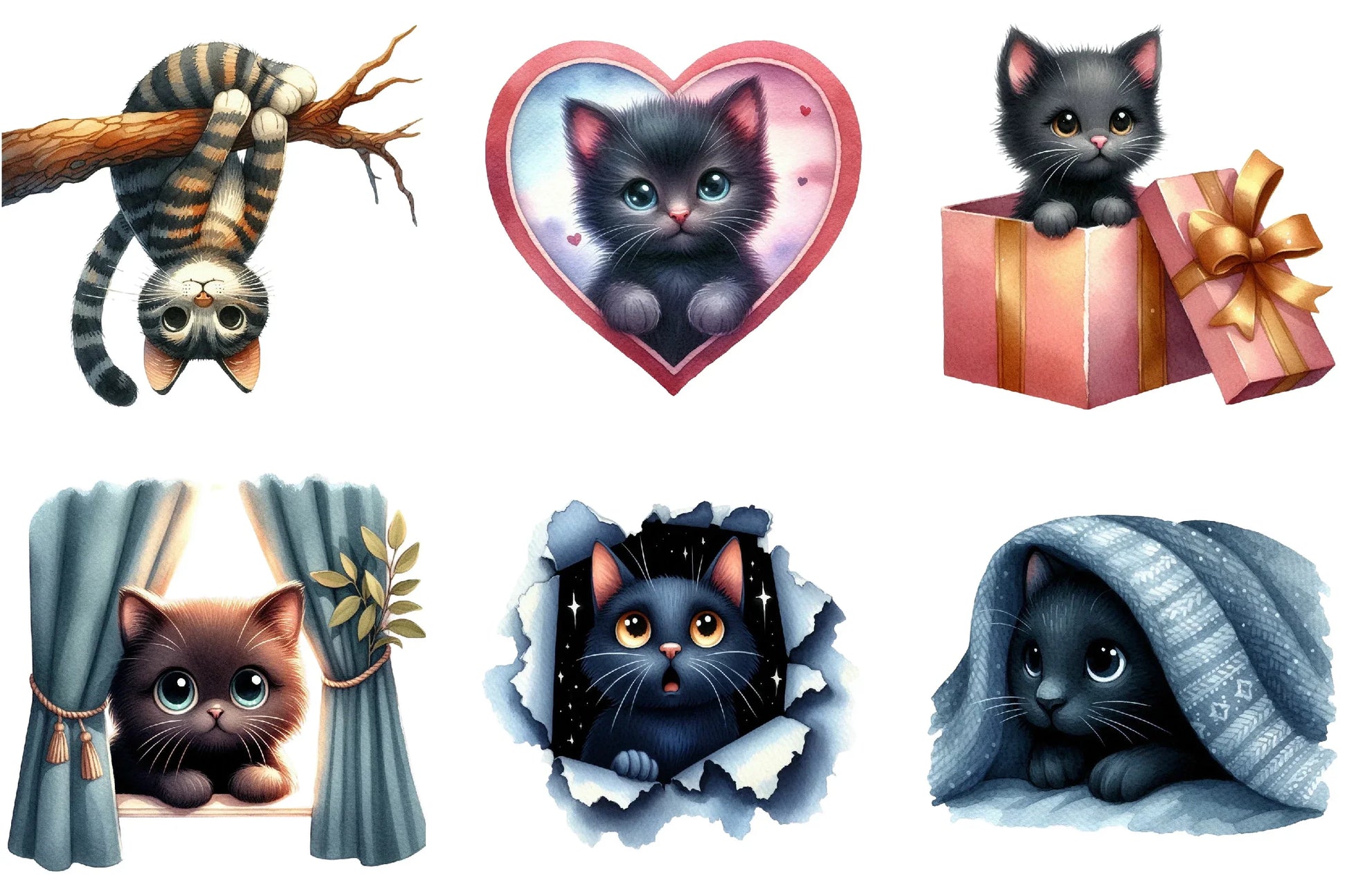 Cute Cat Peeking Silhouette Clipart Bundle - CraftNest - Digital Crafting and Art