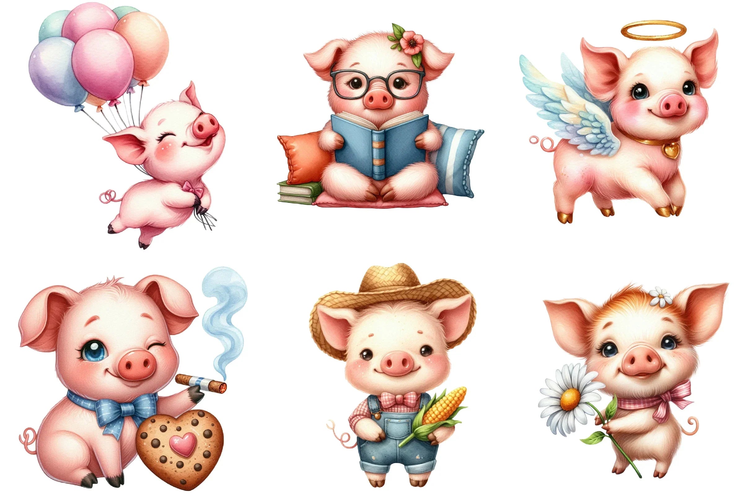 Cute Pig Clipart Bundle - CraftNest - Digital Crafting and Art