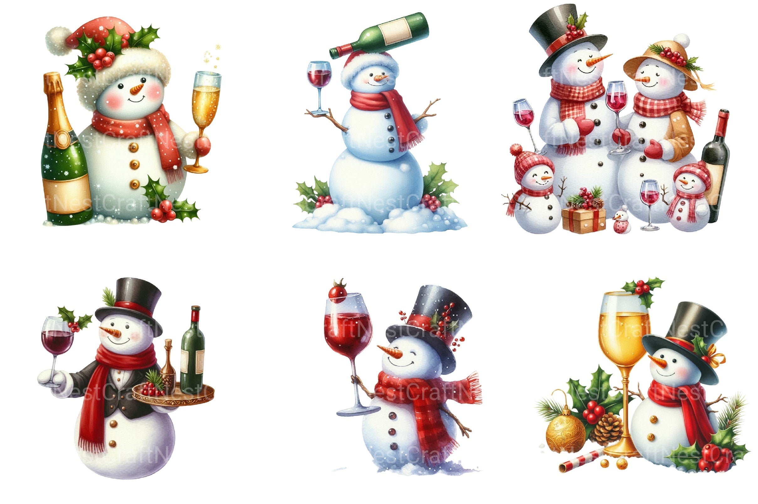 Snowman Christmas Wine Clipart Bundle 1 - CraftNest - Digital Crafting and Art
